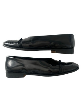Joan & David Womens 7.5 Patent Leather Slip On Loafers Flats Bow Accent Black